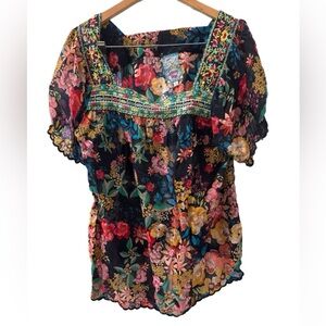 Johnny Was Black Floral Blouse